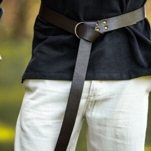 middel eeuwse riem van robuuste leer donker bruin 190cm